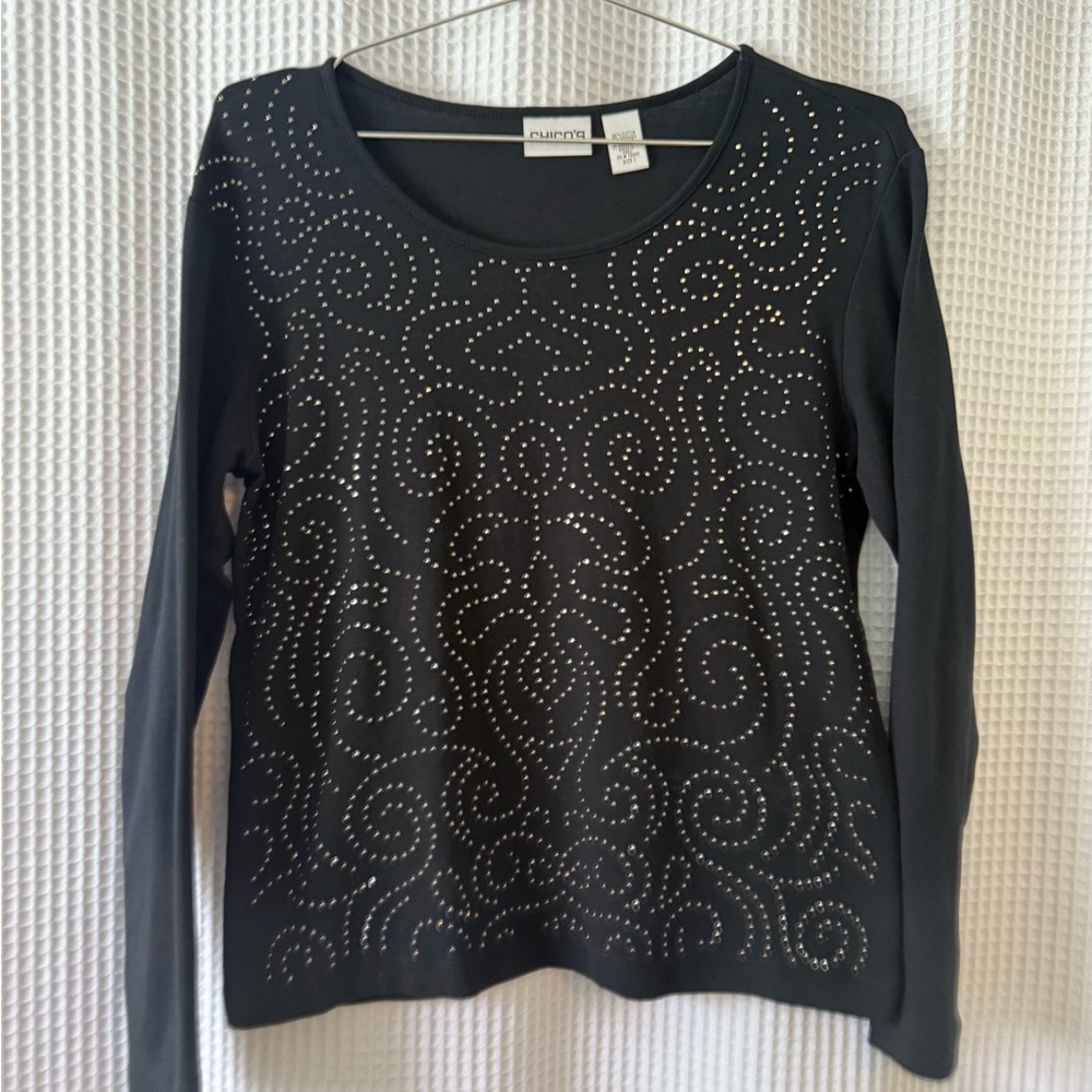 Chico's Black Swirl Studded Blouse